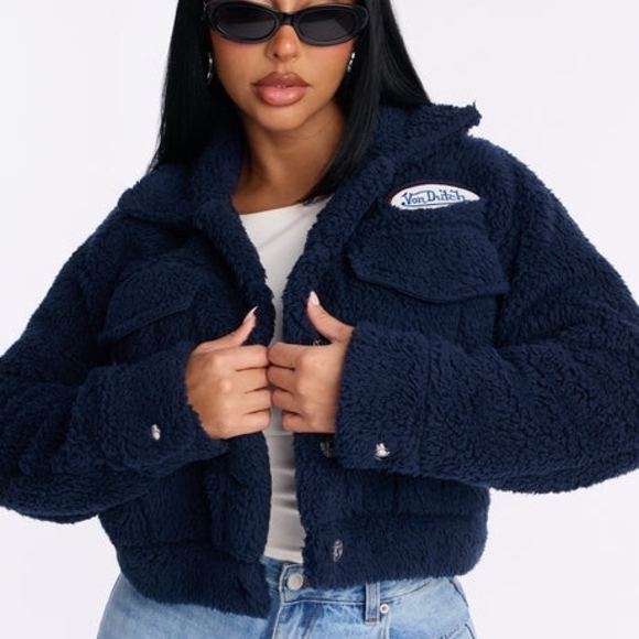 Von Dutch Jackets & Blazers - Von Dutch Women's Dark Blue Teddy Jacket